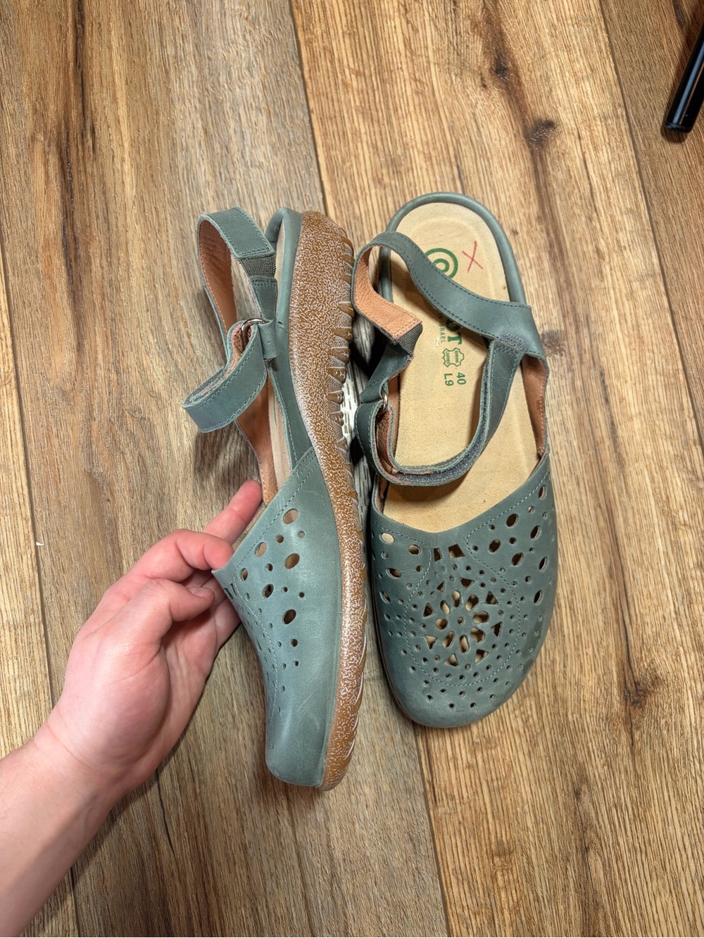 Naot Arataki Closed Toe Leather Slingback Sandals granola cottagecore Sea Green - Picture 5 of 15